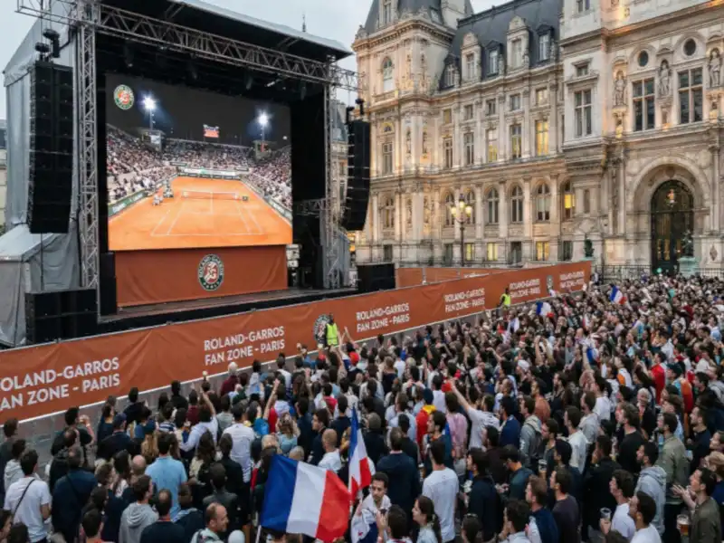 Foule de supporters devant écran géant fan zone coupe du monde
