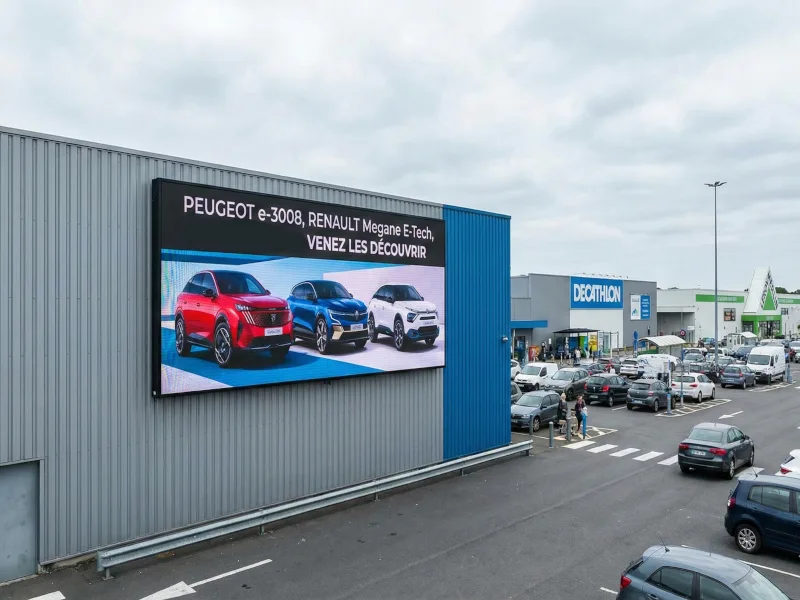 Intégration façade média led building sur bâtiment moderne