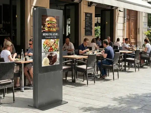 Porte menu numérique restaurant extérieur